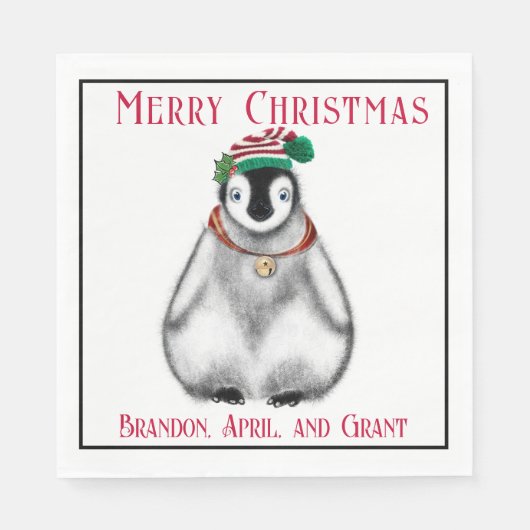 Cute Kerstmis Penguin, feestelijk Arctic Animal Servet (Voorkant)