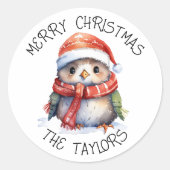 Cute Kerstmis Penguin Holiday Ronde Sticker (Voorkant)