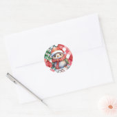 Cute Kerstmis Penguin Holiday Ronde Sticker (Envelop)