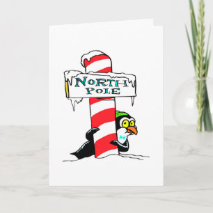 Cute Kerstmis Penguin Real North Pole Feestdagen Kaart