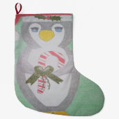 Cute Kerstmis Penguin Stocking Grote Kerstsok (Voorkant)