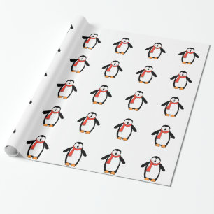 Cute Kerstmis Penguin Xmas Holiday Red Scarf Cadeaupapier