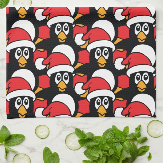 Cute Kerstmis Penguins Pattern Red Theedoek (Gevouwen)