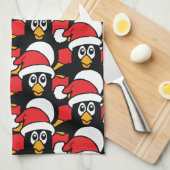 Cute Kerstmis Penguins Pattern Red Theedoek (Quarter Fold)
