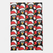 Cute Kerstmis Penguins Pattern Red Theedoek (Verticaal)