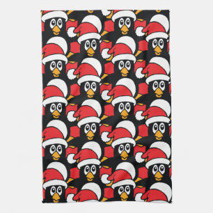 Cute Kerstmis Penguins Pattern Red Theedoek