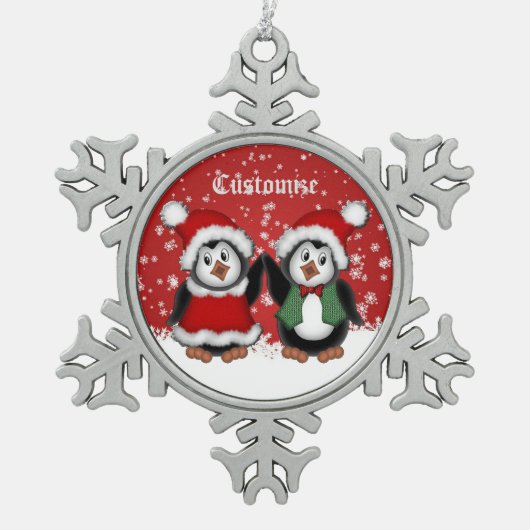 Cute Kerstmis Penguins Snowflake Ornament (Voorkant)
