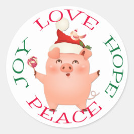 Cute Kerstmis Pig Hope Peace Ronde Sticker
