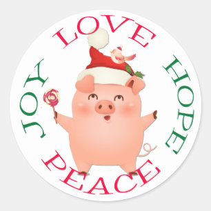 Cute Kerstmis Pig Hope Peace Ronde Sticker