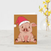 Cute Kerstmis Pig Kaart (Gele Bloem)