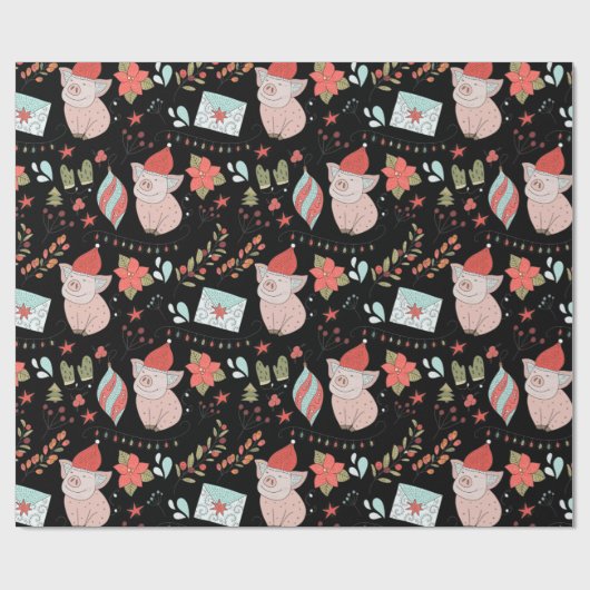 Cute Kerstmis Pig Pattern Cadeaupapier (Vlak)