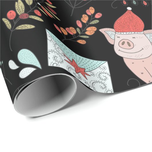 Cute Kerstmis Pig Pattern Cadeaupapier (Rol Hoek)