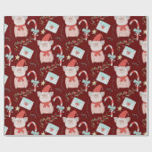 Cute Kerstmis Pig Pattern Cadeaupapier (Vlak)