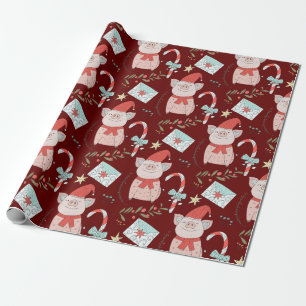 Cute Kerstmis Pig Pattern Cadeaupapier