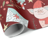 Cute Kerstmis Pig Pattern Cadeaupapier (Rol Hoek)