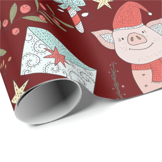 Cute Kerstmis Pig Pattern Cadeaupapier (Rol Hoek)