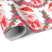 Cute Kerstmis Pig White en Red Funny Waterverf Cadeaupapier (Rol Hoek)