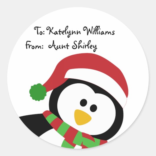 Cute Kerstmis Pinguin Persoonlijke cadeautjes Labe Ronde Sticker (Voorkant)