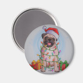 Cute Kerstmis Pug Dog Thermal Tumbler Magneet (Voorkant / Achterkant)
