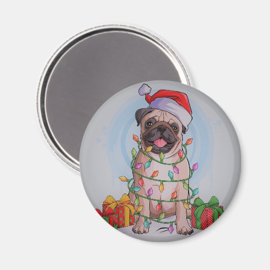 Cute Kerstmis Pug Dog Thermal Tumbler Magneet (Voorkant / Achterkant)