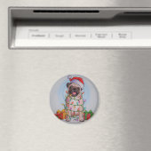 Cute Kerstmis Pug Dog Thermal Tumbler Magneet (Insitu (Vaatwasser))