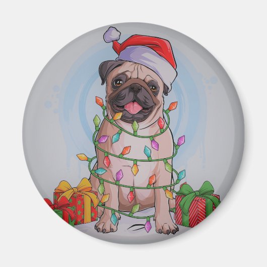 Cute Kerstmis Pug Dog Thermal Tumbler Magneet (Voorkant)