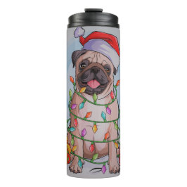 Cute Kerstmis Pug Dog Thermosbeker