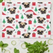 Cute Kerstmis Pug Kitchen Towel Theedoek (Gevouwen)