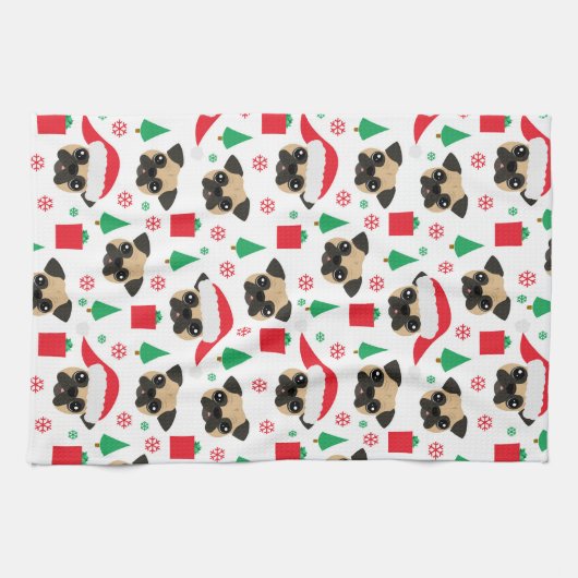 Cute Kerstmis Pug Kitchen Towel Theedoek (Horizontaal)