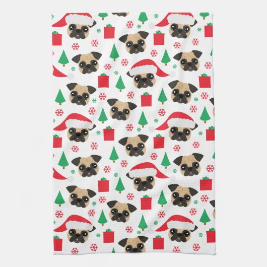 Cute Kerstmis Pug Kitchen Towel Theedoek (Verticaal)
