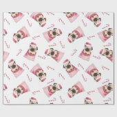 Cute Kerstmis Pug Pattern Cadeaupapier (Vlak)