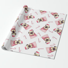 Cute Kerstmis Pug Pattern Cadeaupapier