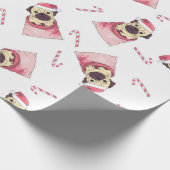 Cute Kerstmis Pug Pattern Cadeaupapier (Hoek)