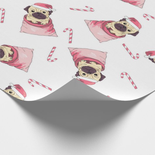 Cute Kerstmis Pug Pattern Cadeaupapier (Hoek)