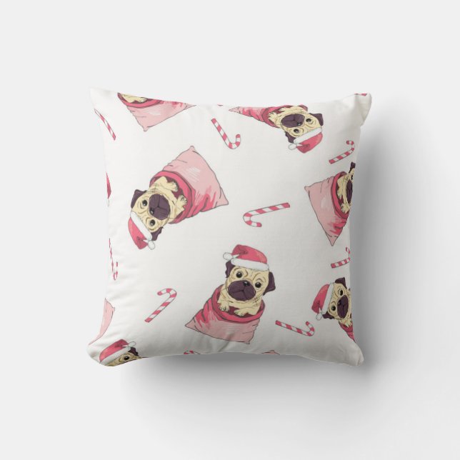 Cute Kerstmis Pug Pattern Kussen (Voorkant)