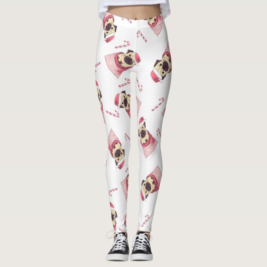 Cute Kerstmis Pug Pattern Leggings (Voorkant)