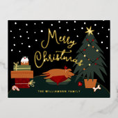 Cute Kerstmis Pup Folie Feestdagen Briefkaart (Voorkant)