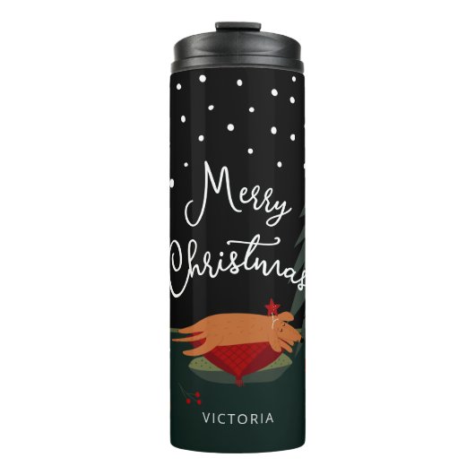 Cute Kerstmis Pup Thermosbeker (Voorkant)