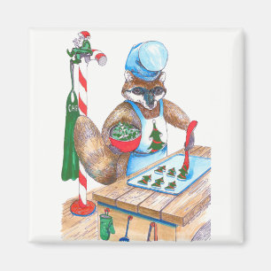Cute Kerstmis Raccoon Culinaire Chef Ontworpen Magneet