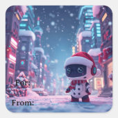Cute Kerstmis robot cadeautag stickers  (Voorkant)