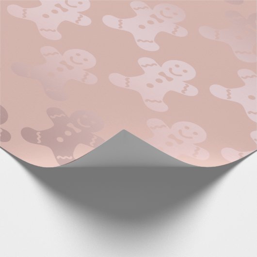 Cute Kerstmis Roos Gold Gingerbrood Man Patroon Cadeaupapier (Hoek)