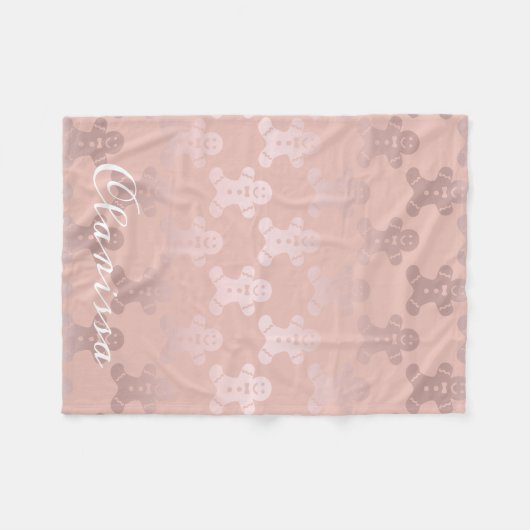 Cute Kerstmis Roos Gold Gingerbrood Man Patroon Fleece Deken (Voorkant (Horizontaal))