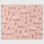 Cute Kerstmis Roos Roze vrachtwagenpark Cadeaupapier (Vlak)