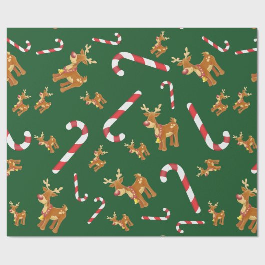 Cute Kerstmis Rudolph Candy Cane Pattern Green Cadeaupapier (Vlak)