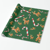 Cute Kerstmis Rudolph Candy Cane Pattern Green Cadeaupapier (Uitgerold)
