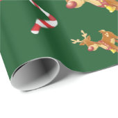 Cute Kerstmis Rudolph Candy Cane Pattern Green Cadeaupapier (Rol Hoek)
