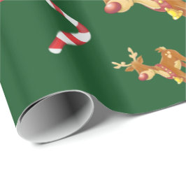Cute Kerstmis Rudolph Candy Cane Pattern Green Cadeaupapier