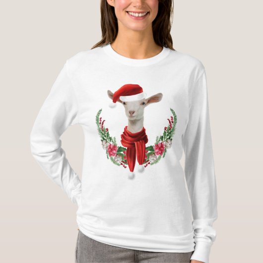 Cute Kerstmis Saanen Goat Kind met Wreater T-shirt (Voorkant)