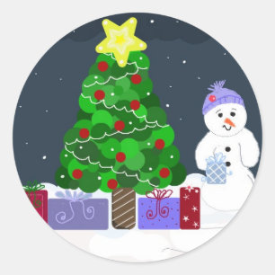 Cute Kerstmis Scene Ronde Sticker