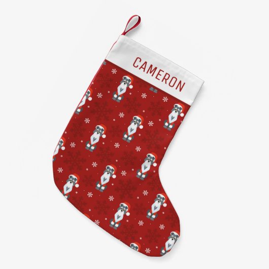 Cute Kerstmis Schnauzer Dog Snowflake Pattern Red Kleine Kerstsok (Voorkant (Hangend))